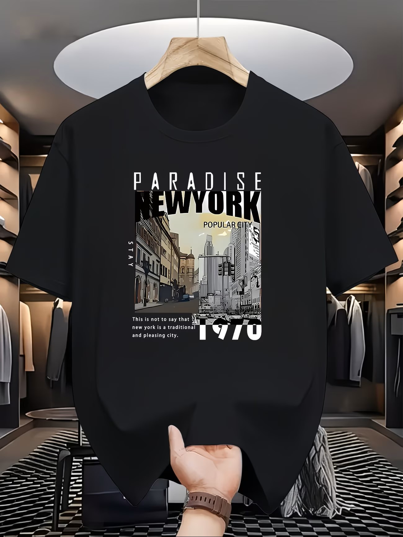 Men'S Fashion New York - Herrenmode, lässiges, normales Kurzarm-T-Shirt mit PARADISE