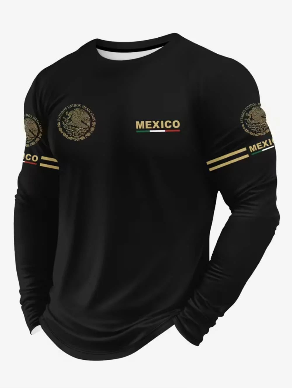 Mens Fashion Clothes - Herren-T-Shirt mit Mexiko-Adler-Print, modisches, bequemes Langarm-T-Shirt,