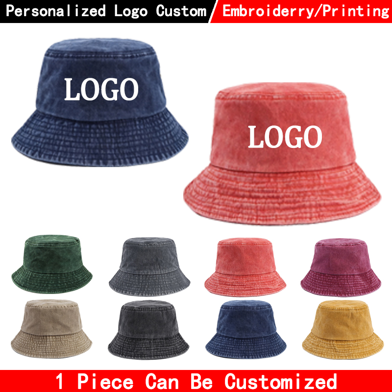Men'S Fashion With Hat - Benutzerdefiniertes Logo Denim Bucket Hat, modische