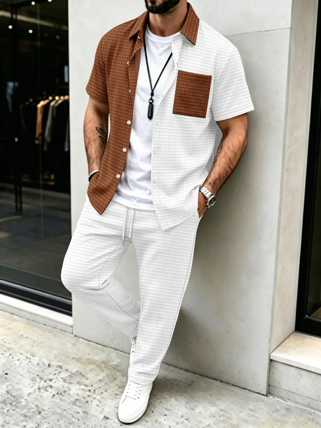 Herren-Set mit Waffelmuster-He – Mens Fashion Clothes Bewertung und Preis